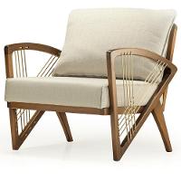 Poltrona Com Braços Gandú Ozki Madeira Eucalipto Cedro Tecido Bege Corda Couro Reconstituído - 1