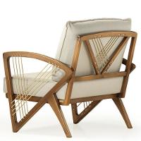 Poltrona Com Braços Gandú Ozki Madeira Eucalipto Cedro Tecido Bege Corda Couro Reconstituído - 2