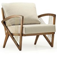 Poltrona Com Braços Gandú Ozki Madeira Eucalipto Cedro Tecido Bege Corda Couro Reconstituído - 3