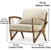Poltrona Com Braços Gandú Ozki Madeira Eucalipto Cedro Tecido Bege Corda Couro Reconstituído