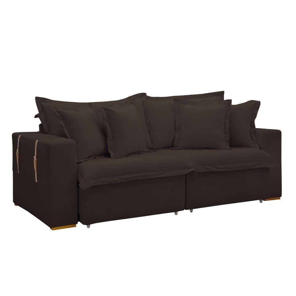 Sofá Cama Retrátil E Reclinável Arizona Veludo Marrom 2,40m - 1