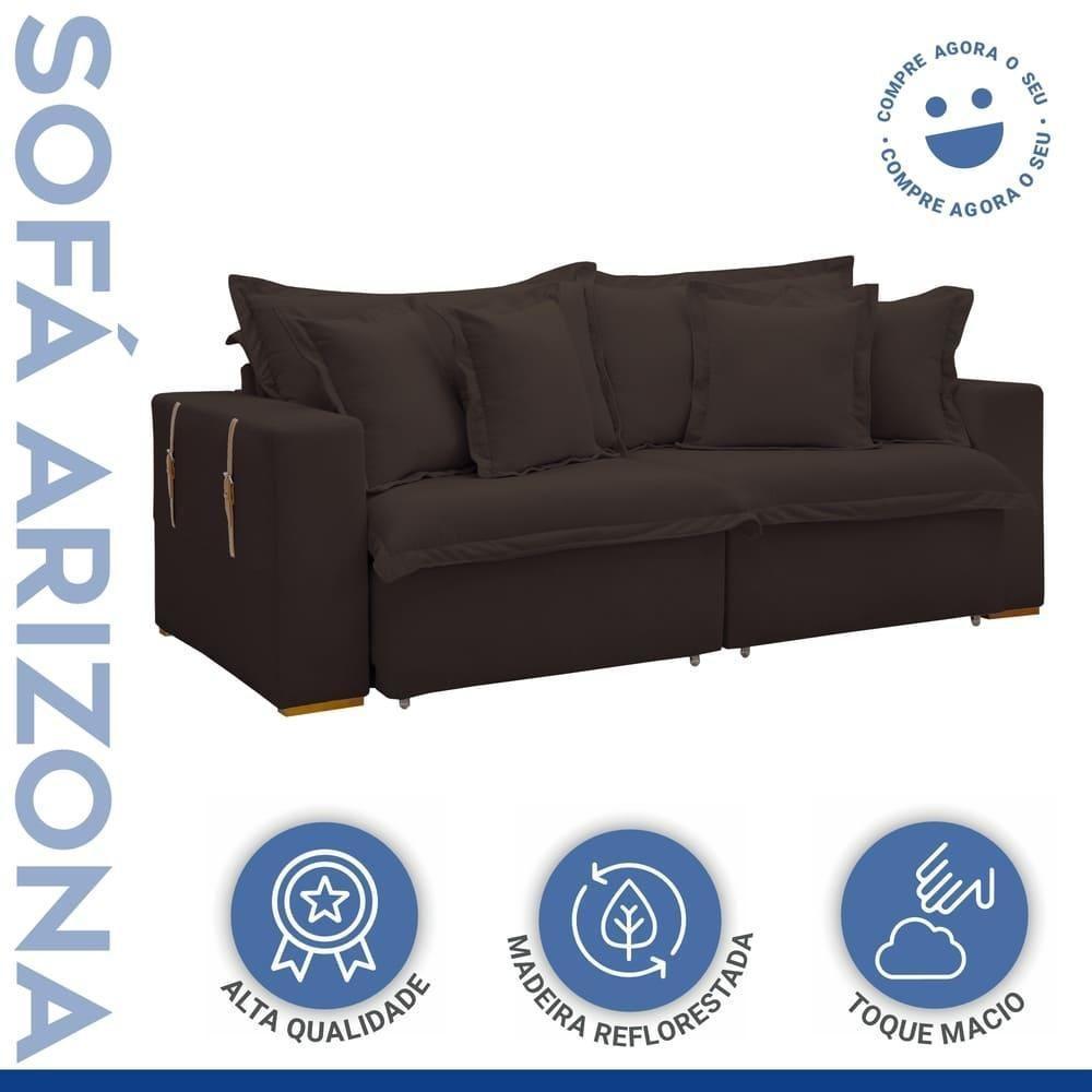 Sofá Cama Retrátil E Reclinável Arizona Veludo Marrom 2,40m - 5