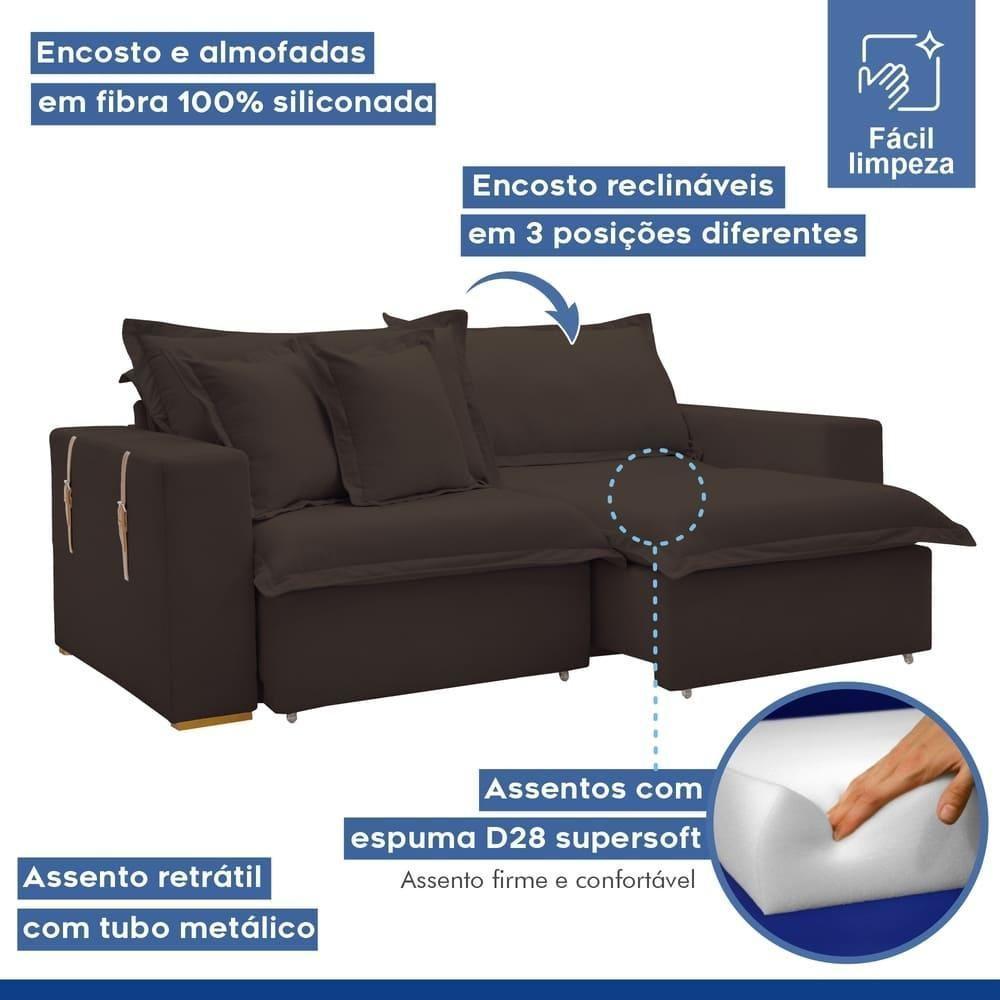 Sofá Cama Retrátil E Reclinável Arizona Veludo Marrom 2,40m - 7