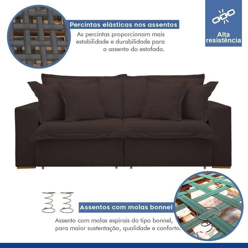 Sofá Cama Retrátil E Reclinável Arizona Veludo Marrom 2,40m - 8