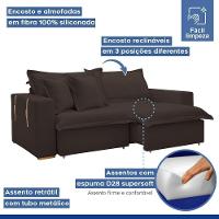 Sofá Cama Retrátil E Reclinável Arizona Veludo Marrom 2,40m - 7