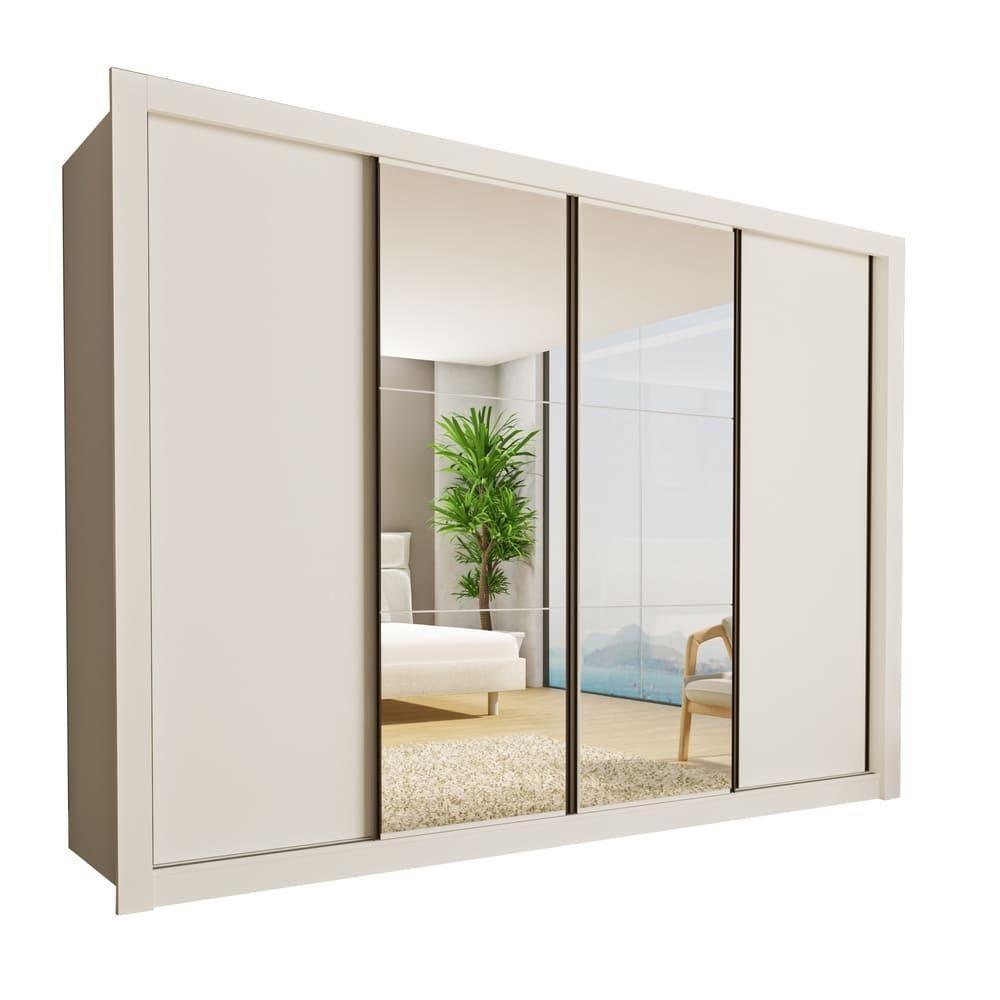 Guarda Roupa 4 Portas De Correr Com Espelhos 4 Gavetas Firenze Minastex Branco - 1