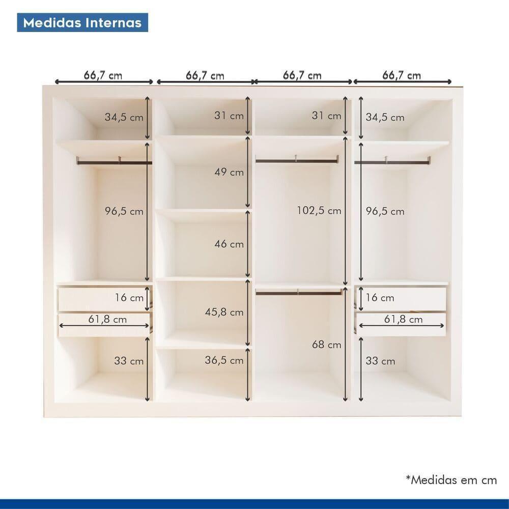 Guarda Roupa 4 Portas De Correr Com Espelhos 4 Gavetas Firenze Minastex Branco - 3