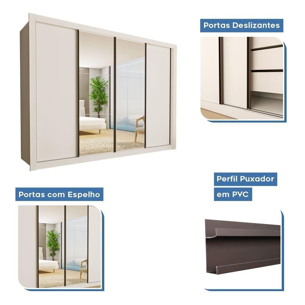 Guarda Roupa 4 Portas De Correr Com Espelhos 4 Gavetas Firenze Minastex Branco - 4