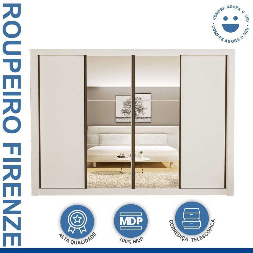Guarda Roupa 4 Portas De Correr Com Espelhos 4 Gavetas Firenze Minastex Branco - 8