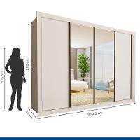 Guarda Roupa 4 Portas De Correr Com Espelhos 4 Gavetas Firenze Minastex Branco - 6