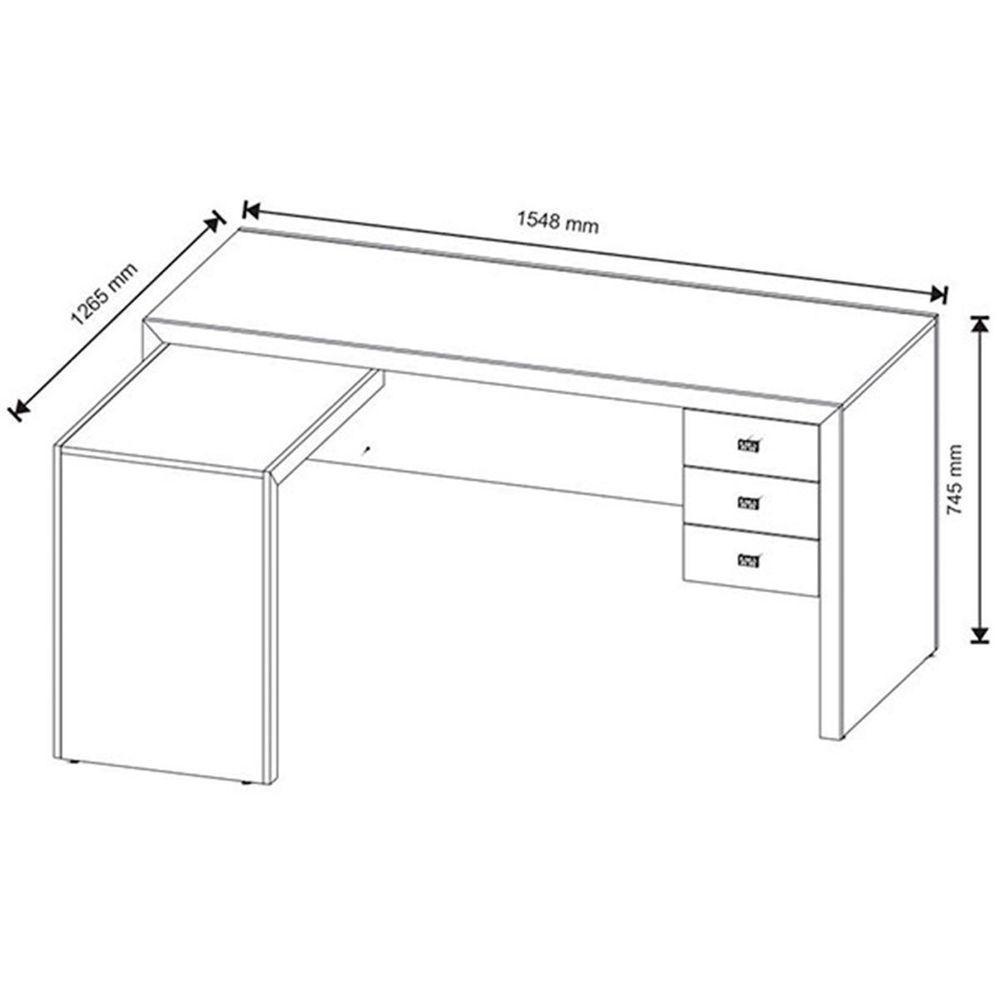Mesa De Canto Para Escritório Em L Angular Com 3 Gavetas Amêndoa - 5