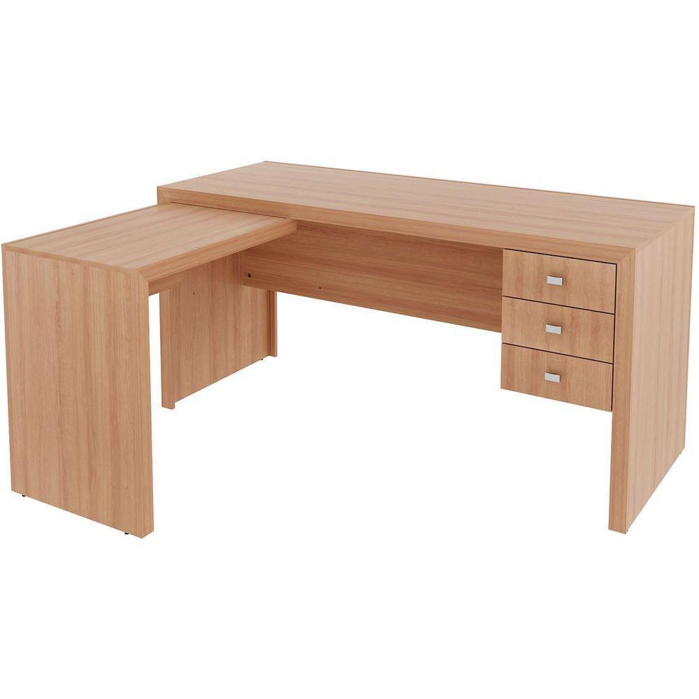 Mesa De Canto Para Escritório Em L Angular Com 3 Gavetas Amêndoa - 10