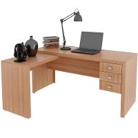 Mesa De Canto Para Escritório Em L Angular Com 3 Gavetas Amêndoa - 1