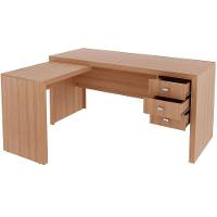 Mesa De Canto Para Escritório Em L Angular Com 3 Gavetas Amêndoa