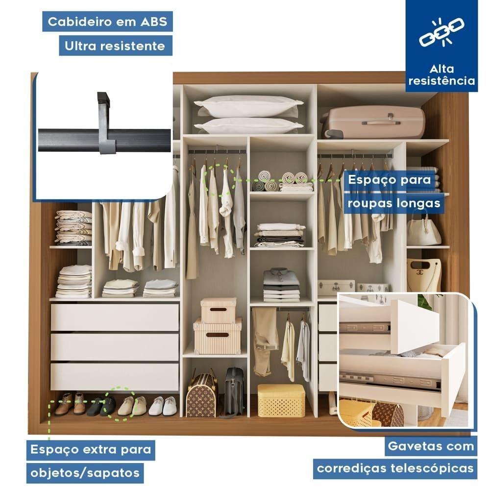 Guarda Roupa 3 Portas De Correr 6 Gavetas Nápoli Minastex Carvalho - 5