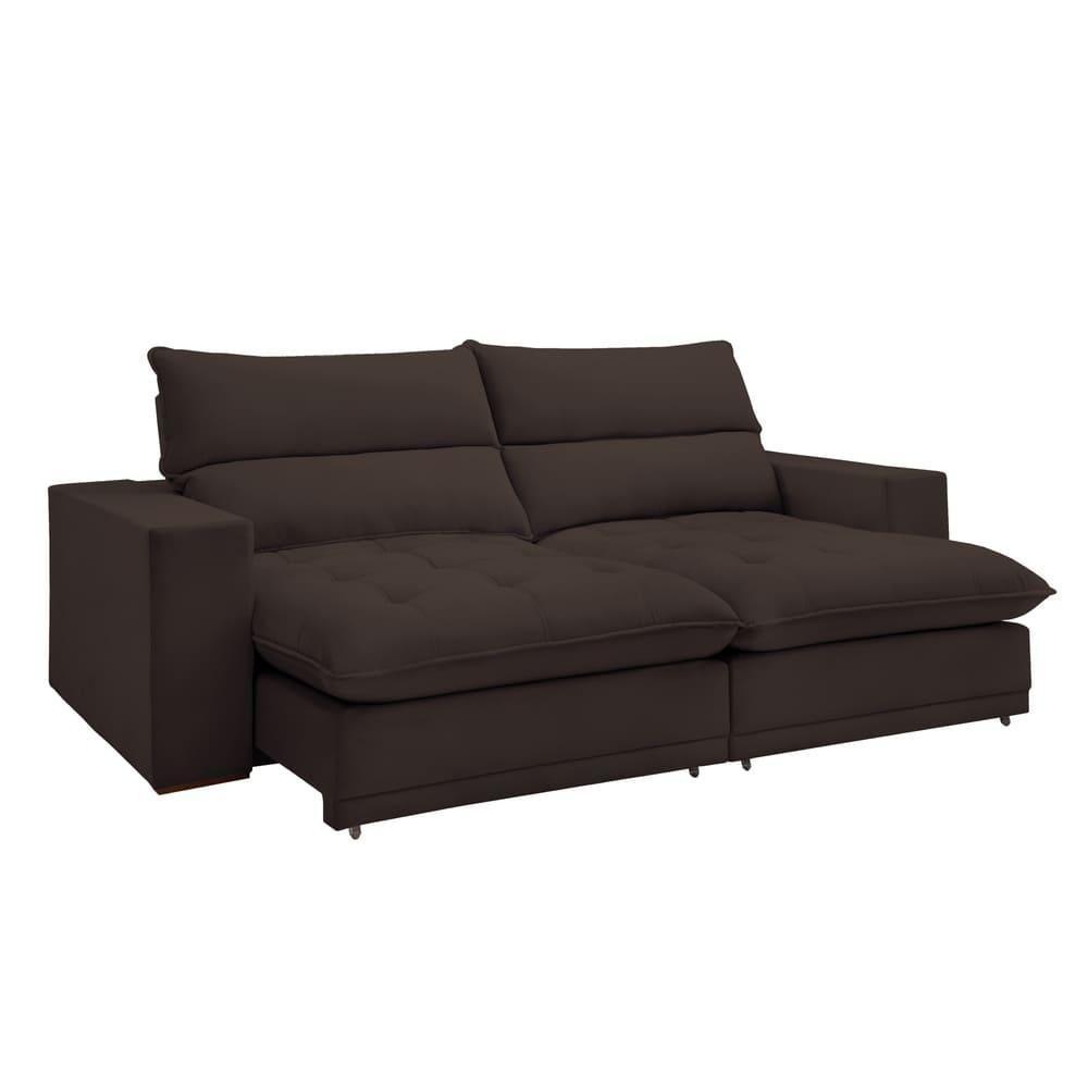 Sofá Retrátil E Reclinável Martinho Veludo Marrom 2,30m - 1