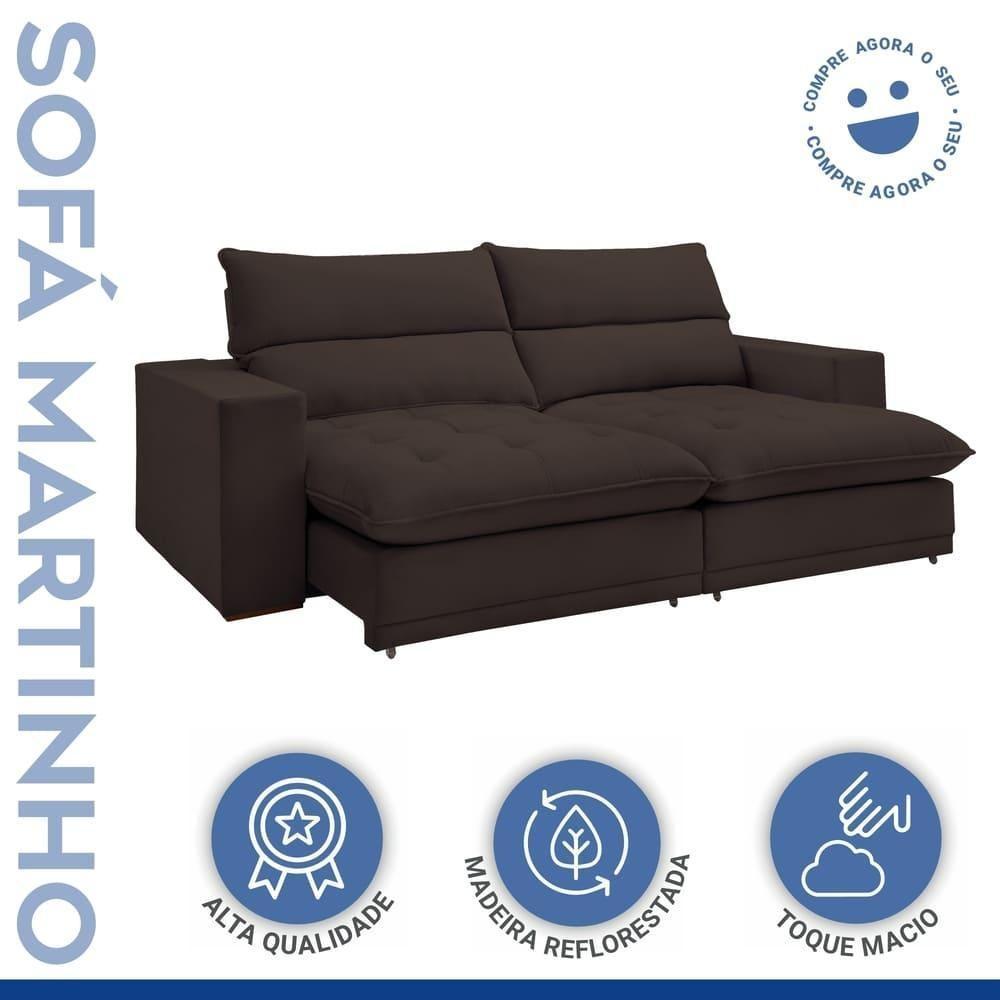 Sofá Retrátil E Reclinável Martinho Veludo Marrom 2,30m - 4