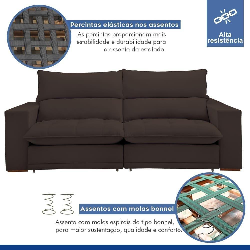 Sofá Retrátil E Reclinável Martinho Veludo Marrom 2,30m - 6