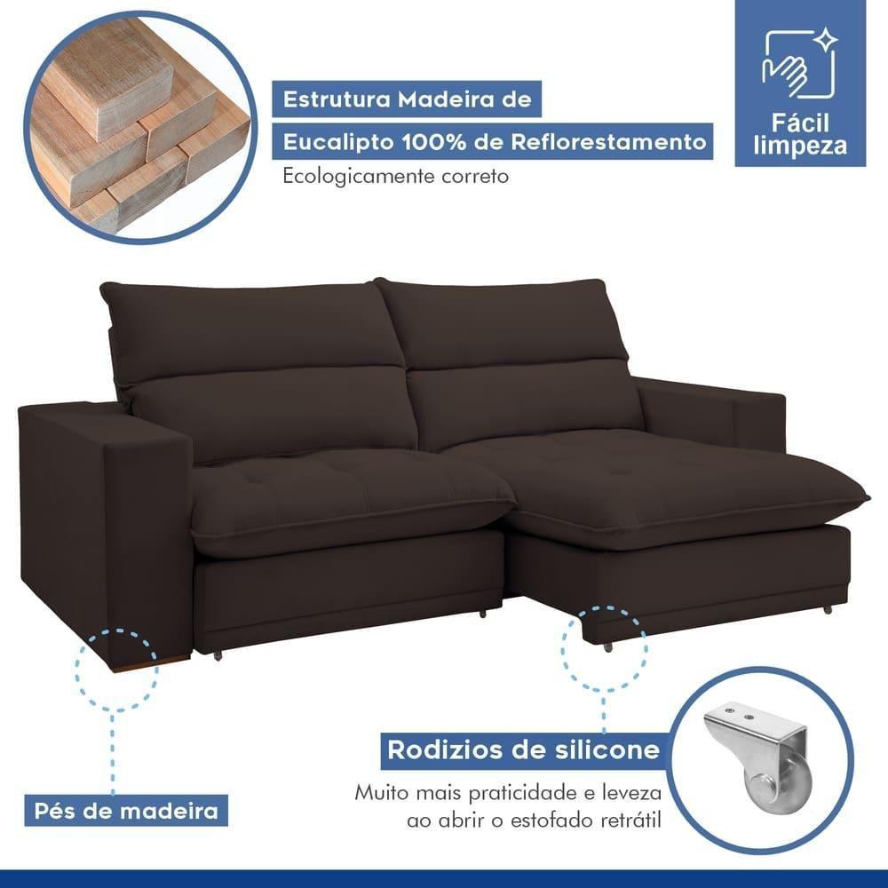 Sofá Retrátil E Reclinável Martinho Veludo Marrom 2,30m - 7