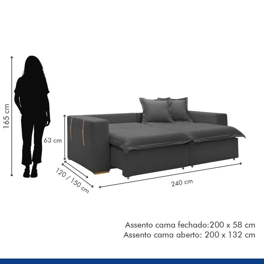 Sofá Cama Retrátil E Reclinável Arizona Boucle Cinza 2,40m - 8