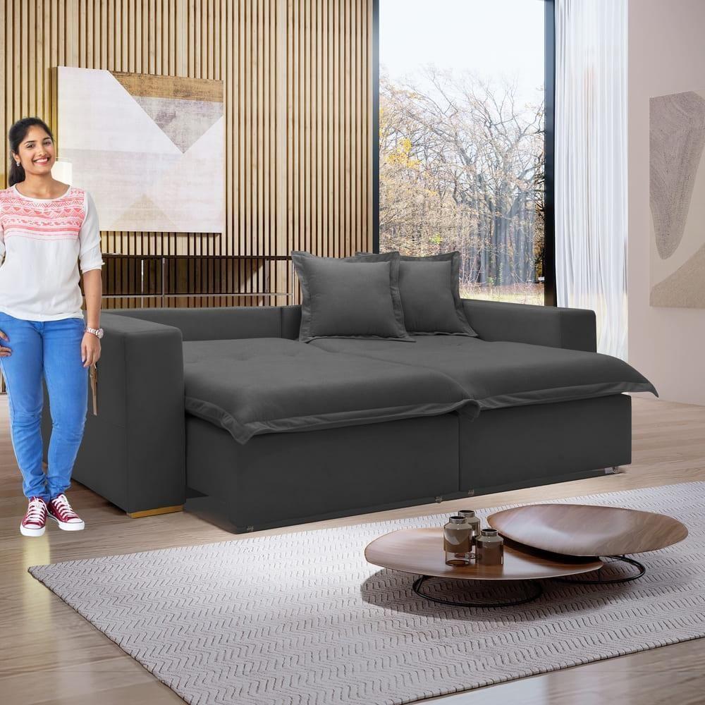 Sofá Cama Retrátil E Reclinável Arizona Boucle Cinza 2,40m - 9