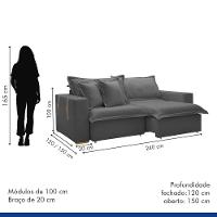 Sofá Cama Retrátil E Reclinável Arizona Boucle Cinza 2,40m - 3