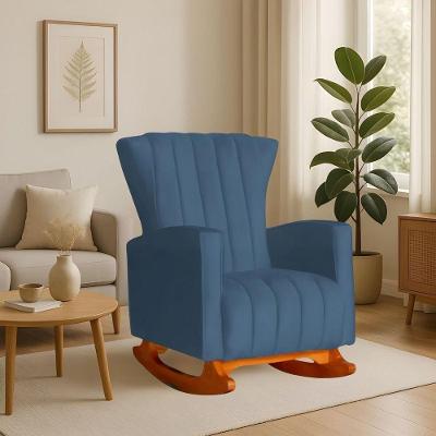 Poltrona Amamentação Balanço Quarto Descanso Grécia Linho Linho Azul