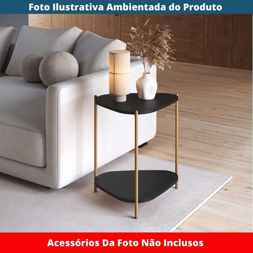 Mesa Lateral De Apoio Orgânica Artesano 45 Cm (largura) Em Mdp Nero (preto) E Pés Em Aço Dourado - 3