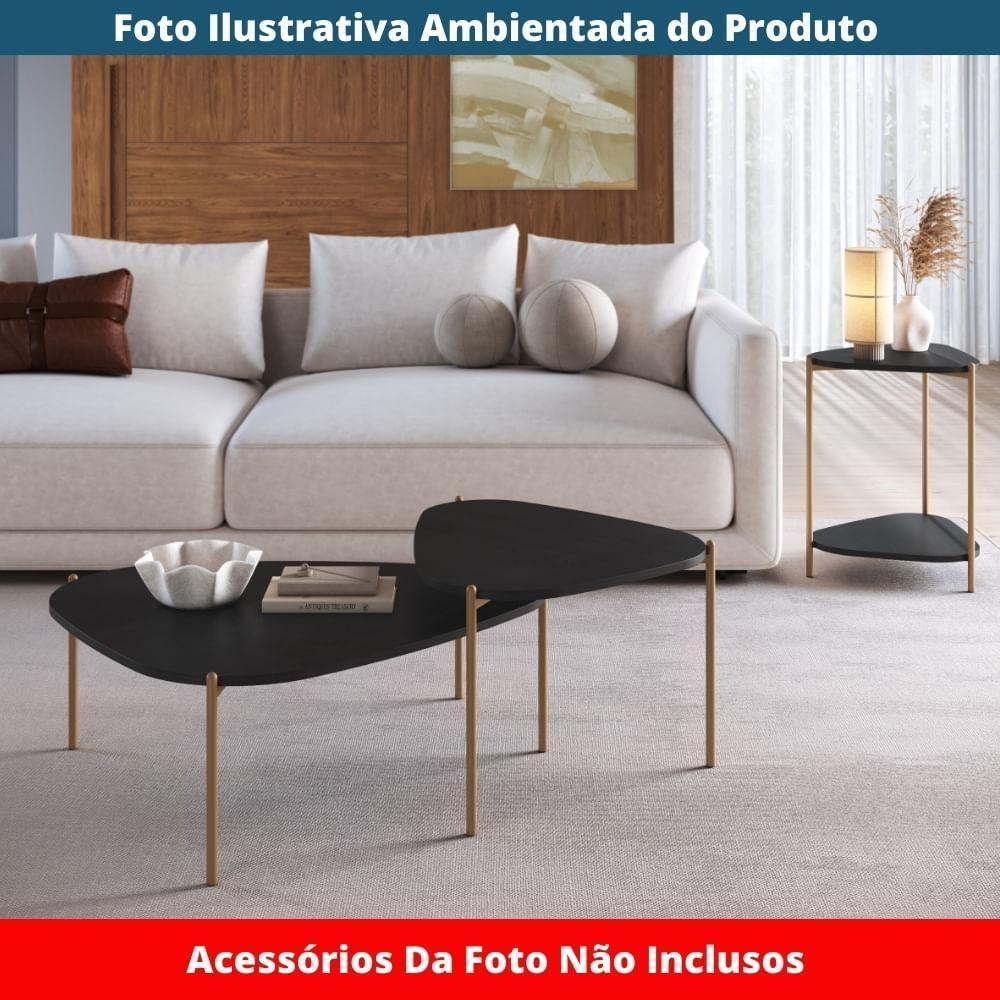 Mesa Lateral De Apoio Orgânica Artesano 45 Cm (largura) Em Mdp Nero (preto) E Pés Em Aço Dourado - 4