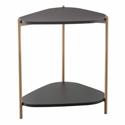 Mesa Lateral De Apoio Orgânica Artesano 45 Cm (largura) Em Mdp Nero (preto) E Pés Em Aço Dourado