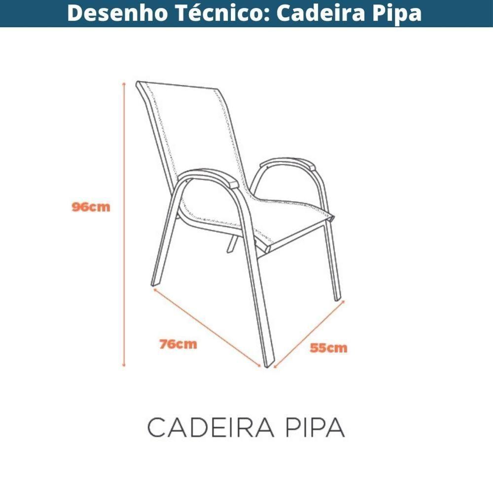Kit 4 Cadeiras Empilhável Com Braço Pipa Maresias Fratini 96 Cm Altura Alumínio E Assento Tela Cinza - 4