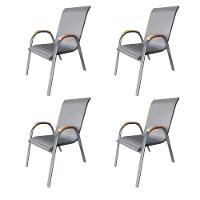Kit 4 Cadeiras Empilhável Com Braço Pipa Maresias Fratini 96 Cm Altura Alumínio E Assento Tela Cinza - 1