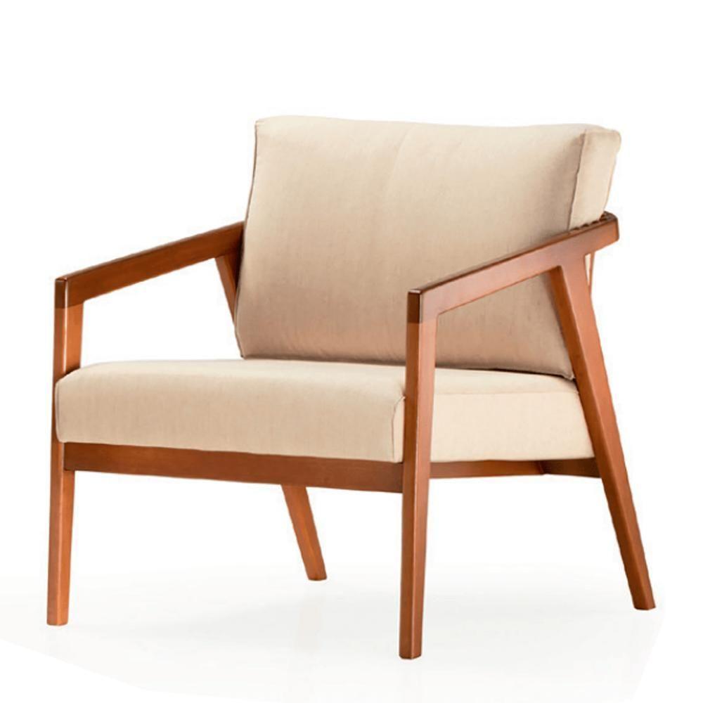 Poltrona Coss Ozki Com Braços Madeira Eucalipto Cedro Tecido Bege Corda Redonda Canela - 1