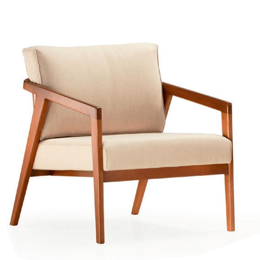 Poltrona Coss Ozki Com Braços Madeira Eucalipto Cedro Tecido Bege Corda Redonda Canela - 2