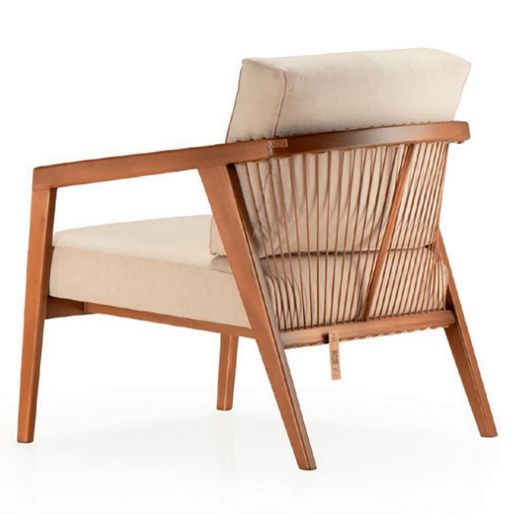 Poltrona Coss Ozki Com Braços Madeira Eucalipto Cedro Tecido Bege Corda Redonda Canela - 3
