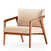 Poltrona Coss Ozki Com Braços Madeira Eucalipto Cedro Tecido Bege Corda Redonda Canela - 1