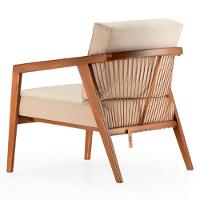Poltrona Coss Ozki Com Braços Madeira Eucalipto Cedro Tecido Bege Corda Redonda Canela - 3