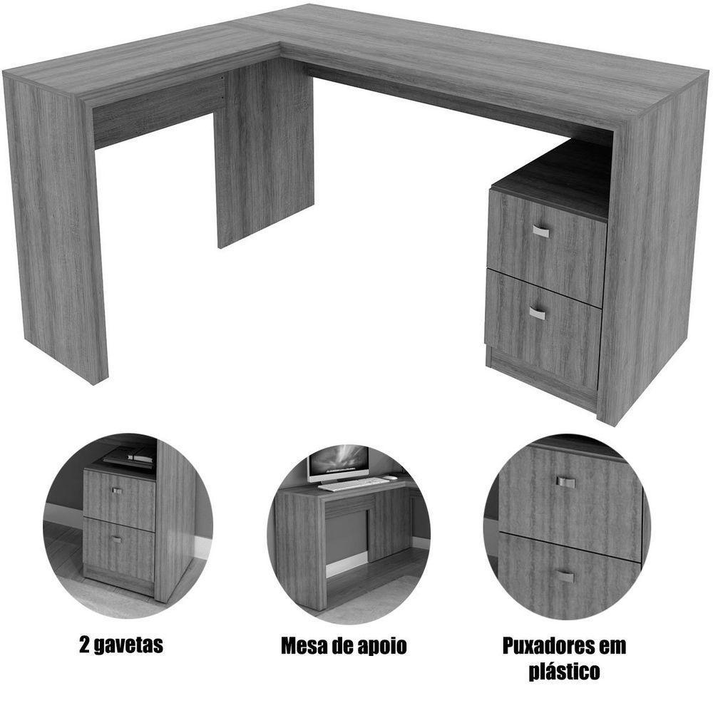 Mesa De Canto Para Escritório Em L Angular Com 2 Gavetas Branco - 5