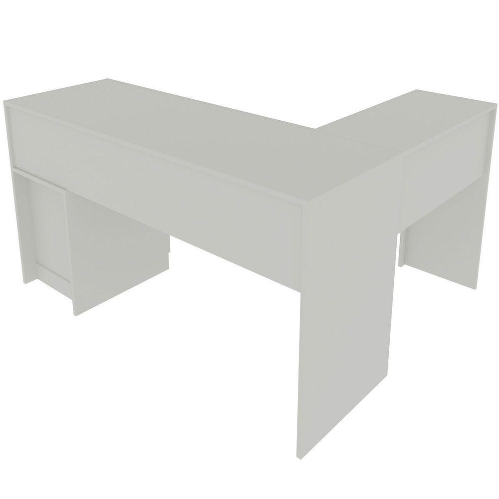 Mesa De Canto Para Escritório Em L Angular Com 2 Gavetas Branco - 7