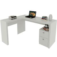 Mesa De Canto Para Escritório Em L Angular Com 2 Gavetas Branco - 1