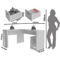 Mesa De Canto Para Escritório Em L Angular Com 2 Gavetas Branco - 6