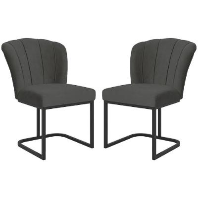 Kit 2 Cadeiras Poltrona Flor Pés Metal Preto Mesa Quarto Cozinha Cinza