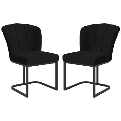 Kit 2 Cadeiras Poltrona Flor Pés Metal Preto Mesa Quarto Cozinha Preto