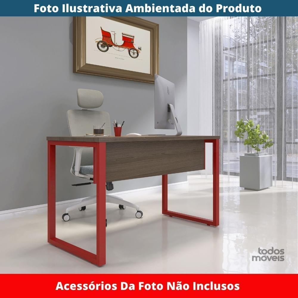 Mesa Escritório P25 Tub Pandin 150 Cm Largura X 70 Cm Profundidade Tampo Mdp Walnut Pé Aço Tubular Vermelho - 2