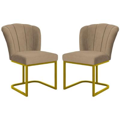 Kit 2 Cadeiras Poltrona Flor Pés Metal Dourado Mesa Quarto Cozinha Capuccino