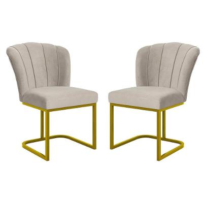 Kit 2 Cadeiras Poltrona Flor Pés Metal Dourado Mesa Quarto Cozinha Bege