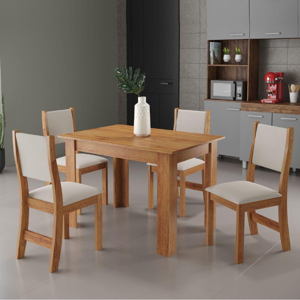 Conjunto De Mesa Sala De Jantar 1,10m 4 Cadeiras Place Veludo Viero Madeirado/marfim - 2