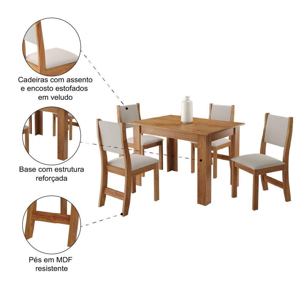 Conjunto De Mesa Sala De Jantar 1,10m 4 Cadeiras Place Veludo Viero Madeirado/marfim - 5