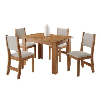 Conjunto De Mesa Sala De Jantar 1,10m 4 Cadeiras Place Veludo Viero Madeirado/marfim