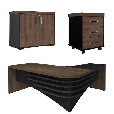 Conjunto Escritório Home Office 3 Peças Mesa Em L Corp A06 Charuto/preto - Mpozenato